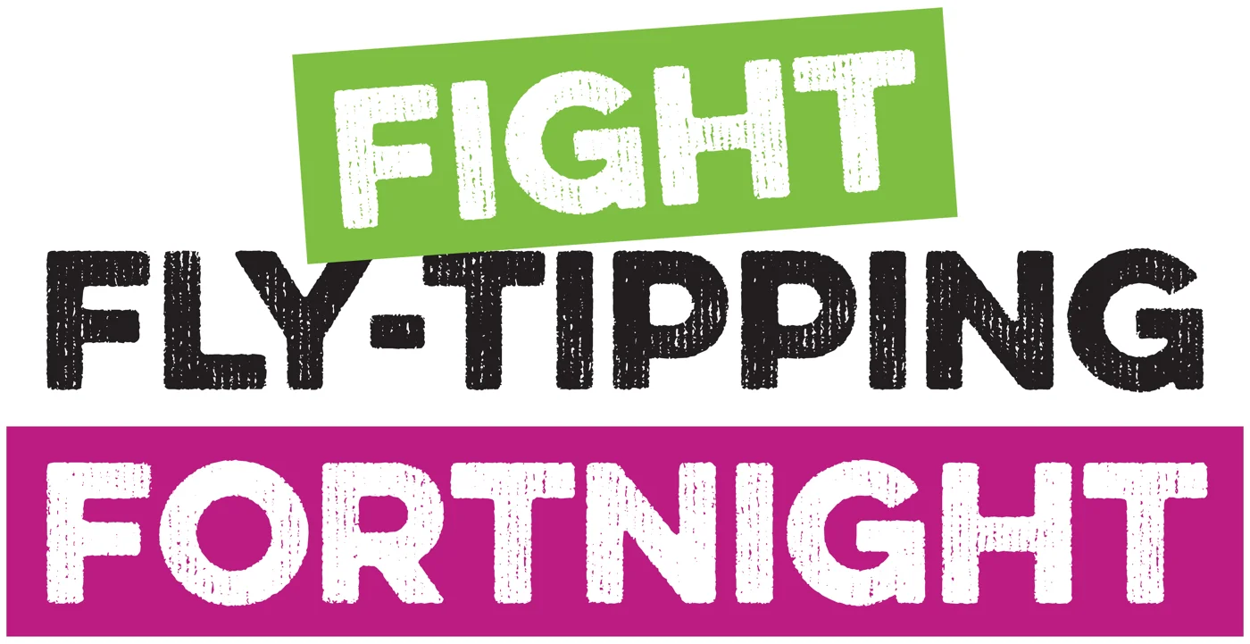 Fight Fly-Tipping Fortnight campaign logo in green, black and magenta lettering