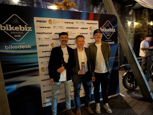 The Cycle Hub team with the IBD of the Year award at the BikeBiz Awards 2026 in Birmingham